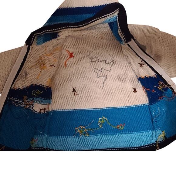 Peruvian Wool Knitted Sweater with hoodie Toddler Blue White - Picture 3 of 4